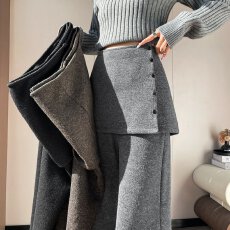 批发实拍2025秋冬新款加绒<b class='q'>裙裤</b>醋酸羊毛阔腿裤屁<b class='q'>帘</b>两件套微喇裤<b class='q'>女</b>