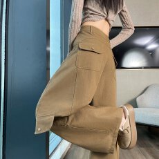 批发实拍2025秋冬新款加绒高腰阔腿休闲裤潮酷运动裤弯刀裤工装裤女