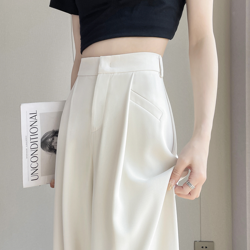 RY70062# 实拍2026夏季新款冰丝西装裤高腰窄版阔腿裤直筒薄款休闲拖地裤女