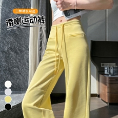 批发实拍2026夏季新款薄款微喇裤运动裤直筒阔腿休闲裤喇叭拖地裤女