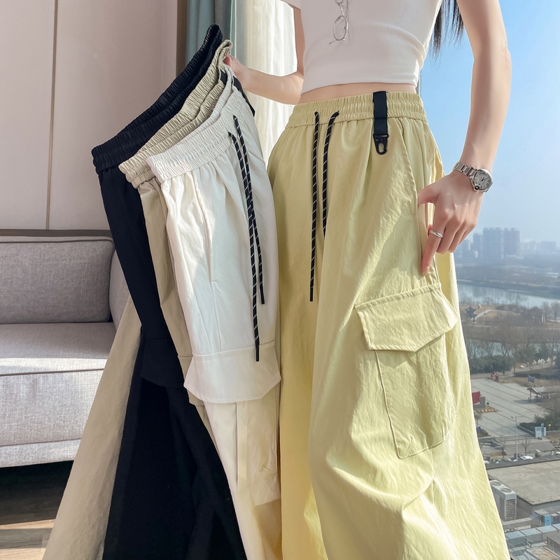 RY2113# 实拍2026夏季新款工装裤天丝棉速干束脚阔腿两穿显瘦休闲运动裤女