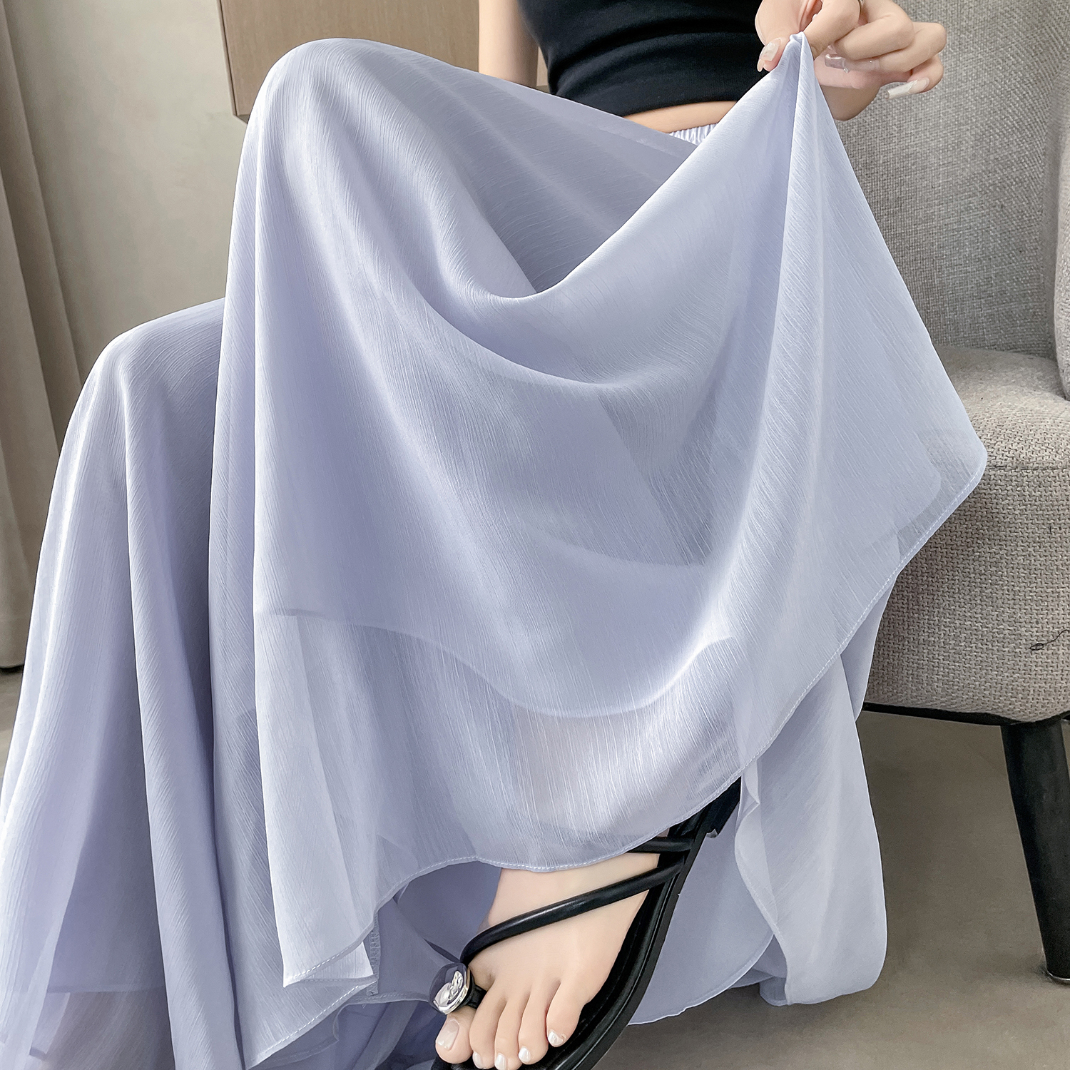 RY2111# 实拍2026夏季新款薄款琉璃纱冰丝裙裤女高腰仙气飘飘防晒裤裙