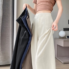 实拍2026夏季新款天丝亚麻裤宽松阔腿裤高腰休闲拖地裤女