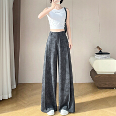 批发实拍2026夏季新款高腰扎染<b class='q'>西装</b>裤窄版休闲直筒阔腿拖地裤<b class='q'>女</b>