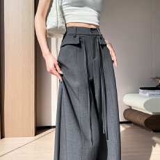批发实拍2026夏季新款冰丝<b class='q'>西装</b>裤高腰弯刀裤阔腿直筒薄款休闲拖地裤<b class='q'>女</b>