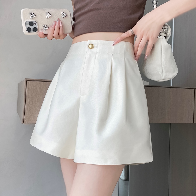 RY3141# 实拍2026夏季新款冰丝短裤A字阔腿裤高腰显瘦丝滑光泽感休...