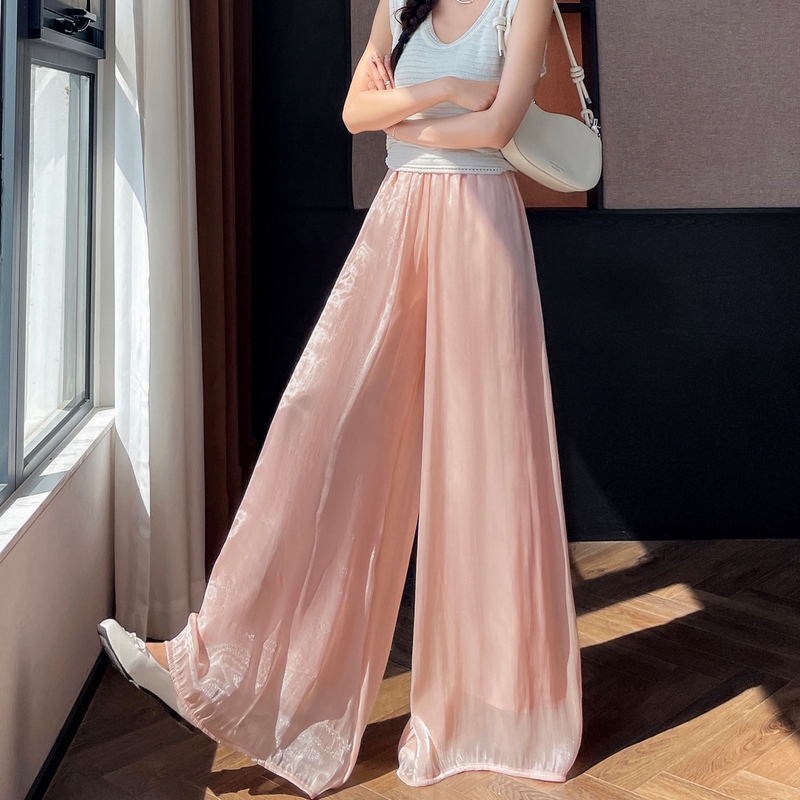 실사 2026 여름 새로운 얇은 스타일 유리 실 얼음 실크 치마바지 여성 하이웨이스트 요정 가스 펄럭 이는 자외선 차단 바지