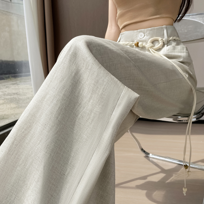 실사 2026 여름 새로운 주간 실크 아마 와이드 레그 팬츠 하이웨이스트 면 린넨 얇은 스타일 자외선 차단 스트레이트 바닥 청소 바지 여성