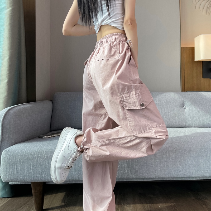 실사 2026 여름 새로운 속도 건조한 바지 워크웨어 팬츠 여성 얇은 스타일 하이웨이스트 조거 넓은 다리 둘 착용 할란 운동 바지