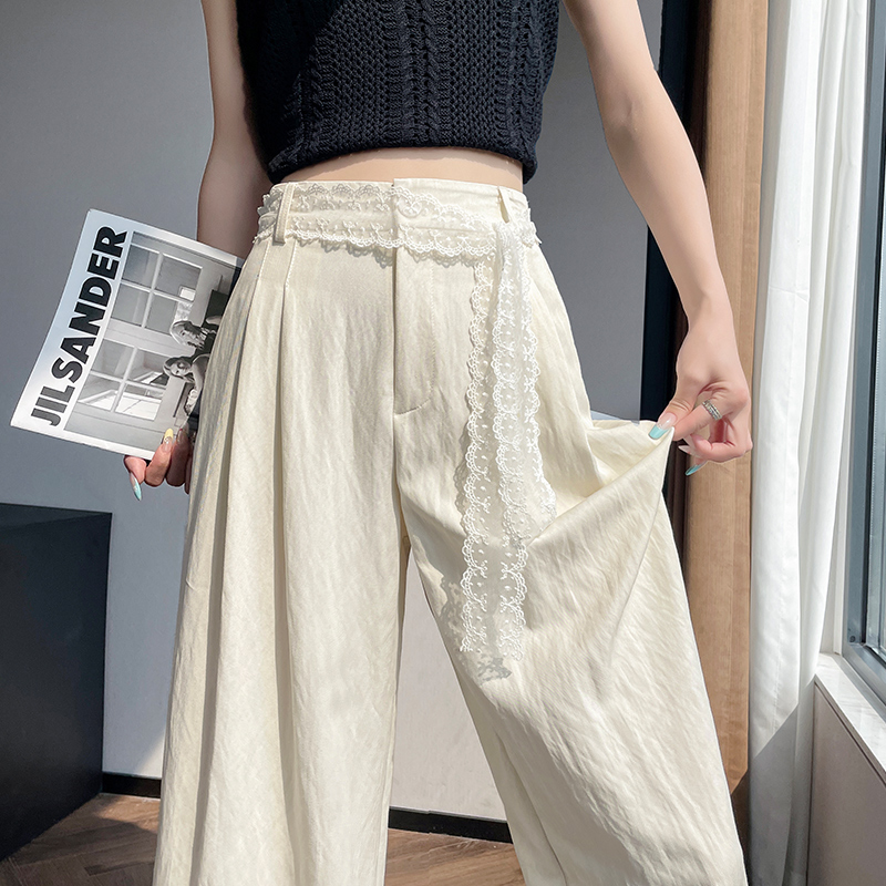 실사 2026 여름 새로운 면 린넨 와이드 레그 팬츠 얼음 실크 하이웨이스트 얇은 스타일 레이스 야마모토 바지 여성