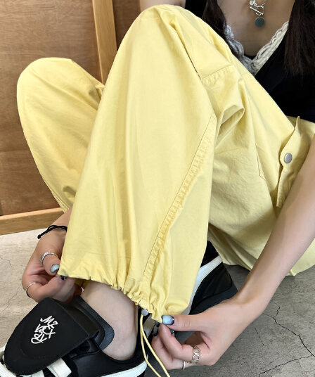 실사 2026 여름 새로운 속도 건조한 바지 워크웨어 팬츠 여성 얇은 스타일 자외선 차단 하이웨이스트 조거 넓은 다리 둘 착용 운동 바지