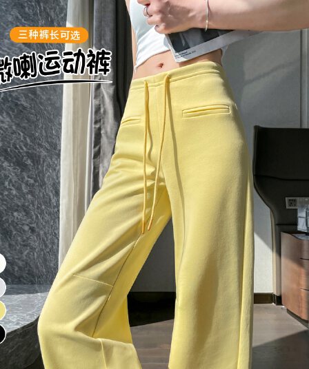 실사 2026 여름 얇은 스타일 부츠컷 바지 운동 바지 스트레이트 넓은 다리 캐주얼 바지 나팔 바닥 청소 바지 여성