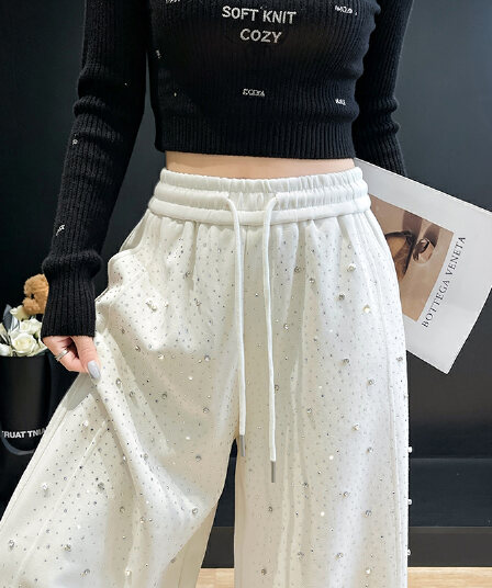 실사 2026 가을 새로운 압력 훈련 Gypsophila 하이웨이스트 조거 넓은 다리 둘 착용 웨이 바지 스트레이트 캐주얼 바지 여성