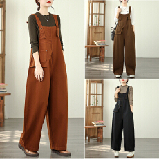 批发实拍胖妹妹文艺<b class='q'>大</b>码秋季不对称设计3色休闲背带裤