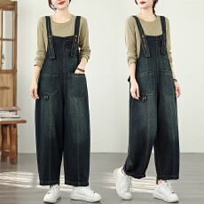 批发实拍胖妹妹文艺<b class='q'>大</b>码<b class='q'>大</b>口袋牛仔背带裤