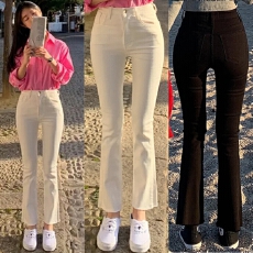 批发实拍夏季新款牛仔九分裤女直筒微喇裤脚小个子显瘦<b class='q'>弹力</b>裤子
