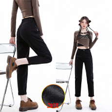 批发实拍秋冬哈伦牛仔裤窄版<b class='q'>阔腿裤女</b>宽松大码胖mm微胖显瘦加绒九分裤