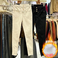 批发韩版白色小脚<b class='q'>牛仔裤</b>秋冬新款黑色高腰紧身<b class='q'>弹力</b>铅笔九分裤女