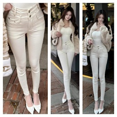 批发MISSCC<b class='q'>韩国</b>欧尼小白裤基础百搭收腰显瘦紧身白色<b class='q'>小脚裤</b>牛仔裤加绒