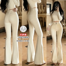 批发实米<b class='q'>白色</b>双扣丰胯微喇<b class='q'>牛仔裤</b>女2025秋冬季弹力显瘦显高喇叭长裤