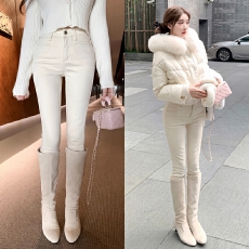 批发若语定制 韩女裤 加绒修身高腰小脚裤高腰显瘦气质牛仔裤女