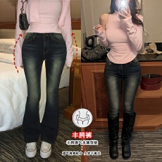 批发丰胯裤何晨曦紧身微喇牛仔裤女2026<b class='q'>春</b>装新款裤子提臀高弹长裤