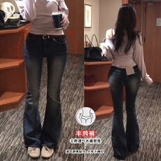 批发丰胯牛仔裤韩版高级感显瘦高弹修身微喇牛仔长裤紧身裤女