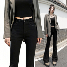 批发实拍黑色微喇牛仔裤女春季2026年新款美式辣妹高腰显瘦喇叭<b class='q'>裤子</b>