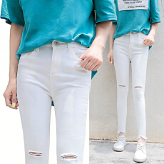 批发实拍 @uniken【美少女】小脚<b class='q'>紧身</b>设计感破洞修身筷子腿九分裤