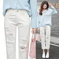 批发实拍大码美式阔腿牛仔裤女春季2026新款胖mm显瘦破洞直筒<b class='q'>裤子</b>