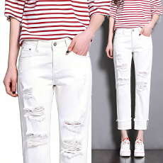 批发实拍大码美式阔腿牛仔裤女2026春夏新款显瘦毛边破洞直筒<b class='q'>裤子</b>