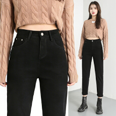 批发黑色哈伦牛仔裤女2026年春季新款大码胖mm高腰弹力显瘦萝卜老爹裤
