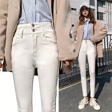 批发实拍必入白牛铅笔牛仔裤女2026春高腰弹力修身显瘦九分小脚紧身裤