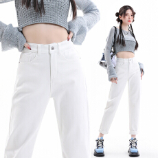 批发白色哈伦牛仔裤女2026萝卜显瘦胖mm宽松春装直筒九分老爹裤高腰