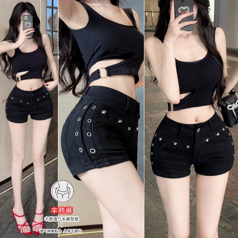 실사 펭 넓적 다리 아메리칸 y2k 핫걸 섹시함 로우 웨이스트 데님 초단바지 여성 디자인 센스 징 타이트 스커트 핫 바지