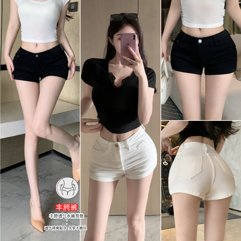실사 펭 넓적 다리 검정색 다리 좋은 소녀 ~해야한다. 일부 한 남자 몸 화이트 데님 반바지 여성