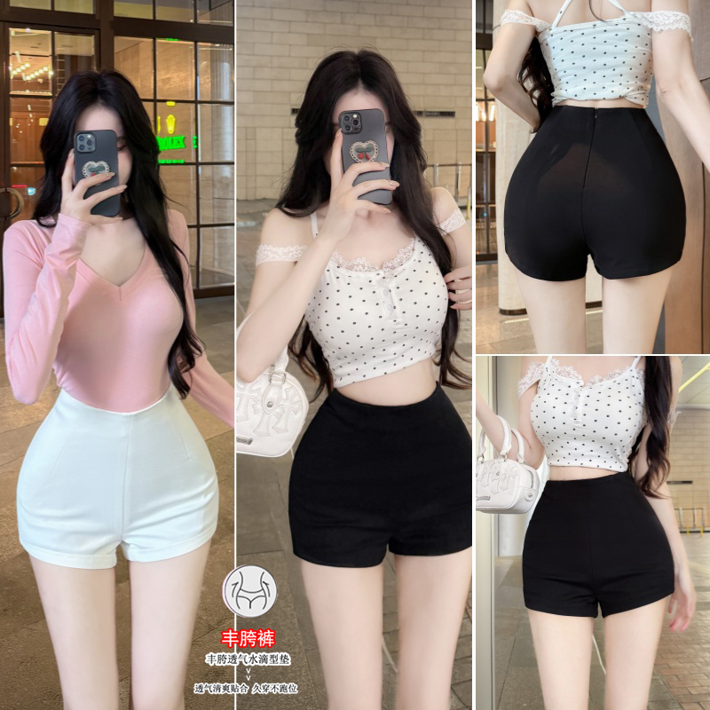 실사 펭 넓적 다리 chill 챠오어 느긋한 다용도 질감 센스 쇼트 스타일 캐주얼 바지 허리 수축 슬림해 보이는 반바지 여성