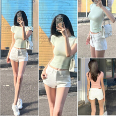 批发MADE NOTHING 丰胯经典白弹力水洗显瘦包臀中腰<b class='q'>牛仔</b>热裤<b class='q'>短裤</b><b class='q'>女</b>