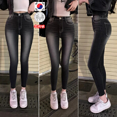 批发<b class='q'>韩国</b>代购美腿丰胯复古磨白水洗九分小脚牛仔裤修身铅笔裤