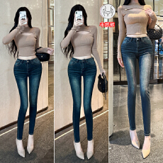 批发实拍丰胯早安樊樊高腰修身<b class='q'>小脚裤</b>子女新款弹力显瘦<b class='q'>紧身</b>牛仔铅笔裤