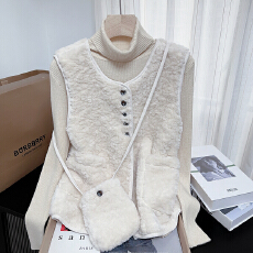 批发实拍 秋冬高领针织衫毛绒绒马夹套装新款小众减龄宽松百搭上衣女