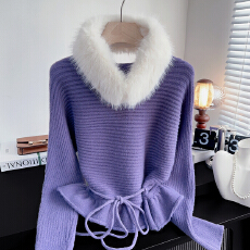 批发实拍 秋冬氛围感大毛领蝙蝠袖鱼尾<b class='q'>裙摆</b>宽松显瘦针织衫小众<b class='q'>上衣</b>