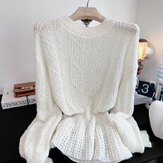 批发实拍 温柔风马海毛鱼尾<b class='q'>裙摆</b>圆领套头毛衣春秋新款小众百搭针织衫