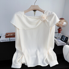 批发实拍 温柔荷叶边长袖衬衫春秋新款<b class='q'>设计</b>感显瘦宽松上衣百搭小众女