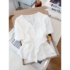 批发实拍 夏季新款森女时尚重工立体绣花上衣衫法式复古高级感<b class='q'>衬衫</b>女