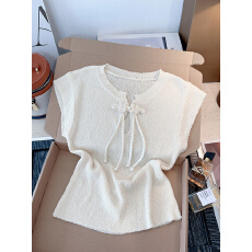 实拍 夏季新款新中式国风盘扣蝴蝶结针织衫温柔显瘦小众上衣女