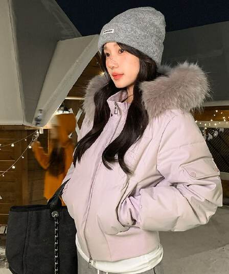 작은 마을 산산 눈 반사하다 阑珊 시뮬레이션 전갈 모피 칼라 면 의류 여성 겨울 방풍 쇼트 스타일 후드 작은 키 재킷