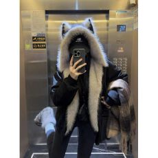 批发黑色麂皮毛领座山雕猫耳朵连帽外套男女冬季加绒加厚情侣<b class='q'>棉衣</b>棉服
