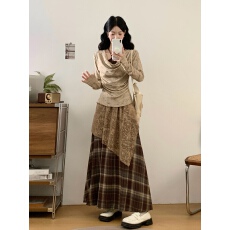 批发实拍时尚套装<b class='q'>女</b>2026秋季新款堆堆领长袖上衣吊带<b class='q'>连衣裙</b>内搭两件套