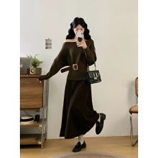 批发实拍 大码法式复古长袖打底半身裙女套装秋<b class='q'>冬</b>修身气质穿搭一整套